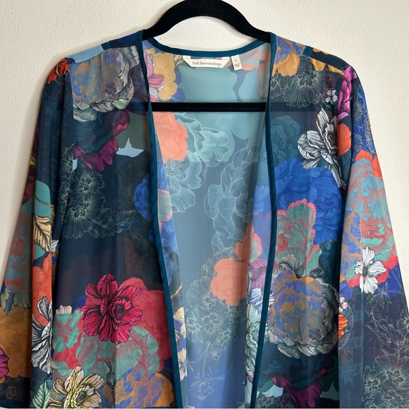 Soft Surroundings Multicolor Floral Kimono Womens L sheer layer Boho Hippie - Picture 5 of 12